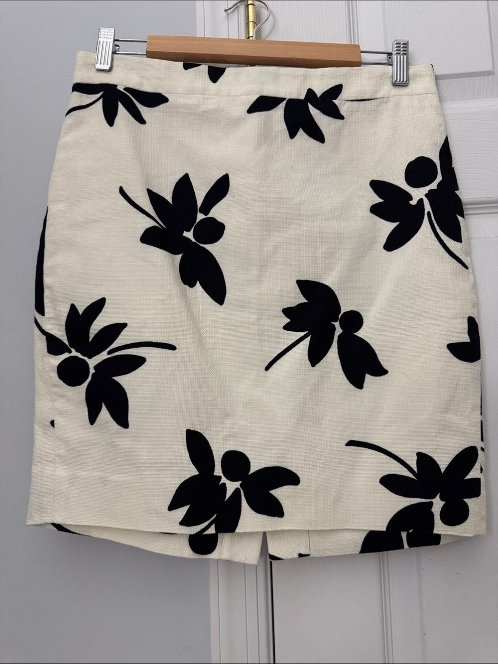 J. Crew Black Floral Print on Cream Mini Skirt